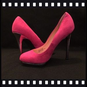 Sexy suede pink heels with silver trim
